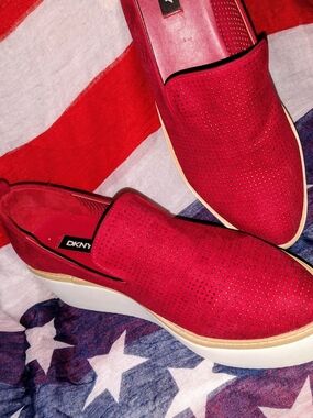 DKNY Women's Red Slip-On Faux Suede Platform Sneakers Size 9US